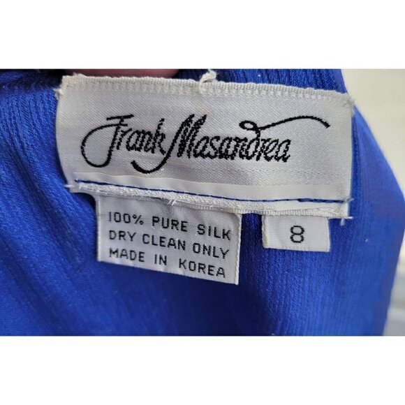 Vintage 100% Silk Blue Dress by Designer Frank Masandrea - MD/8 - Picture 10 of 12